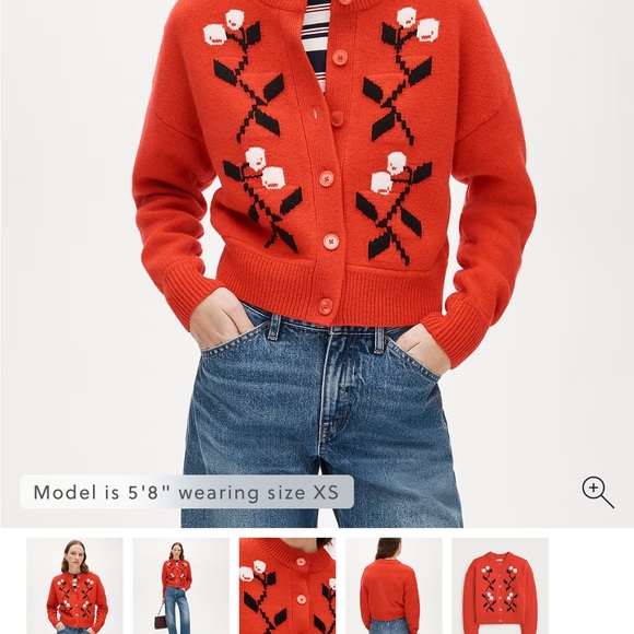 J. Crew Red Floral Button-Front Cardigan - Picture 3 of 5